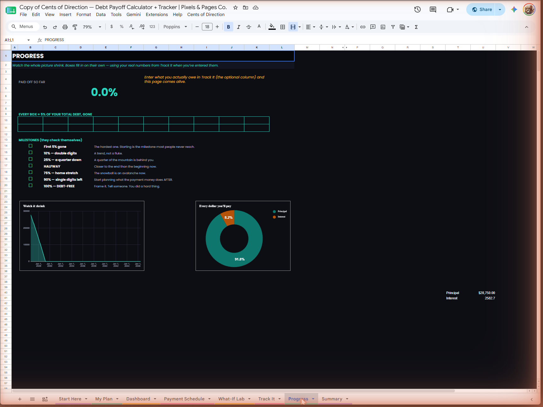 Real screenshot — Progress milestones filling in automatically